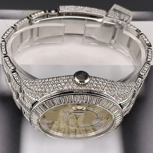 Round and Baguette Fancy <b>Watch</b> Iced Out Hip Hop <b>Sterling</b> <b>Silver</b> Men's <b>watch</b> Moissanite Diamond party Wear <b>Watch</b> - Product Image 6