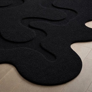 Alfombra abstracta negra de forma irregular, moderna, de lana suave, hecha a mano, para sala de estar, dormitorio, decoración minimalista de lujo. - Product Image 5