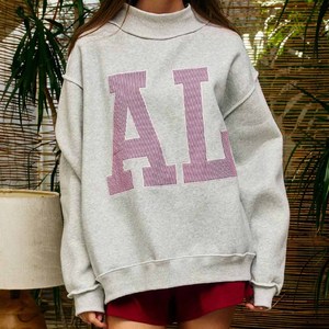 AL Stripe Custom Heavyweight Cotton Fleece <b>Mock</b> <b>Neck</b> Sweatshirt Crew <b>Neck</b> Chenille Letter Embroidery Greek Sorority Apparel - Product Image 3