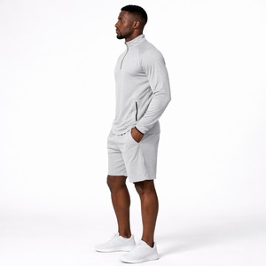 Custom Men Activewear Breathable 100% Cotton Summer Hoodie and Shorts Set Long Sleeve <b>Zip</b> Gym Tracksuit Jogging Outfit OEM - Product Image 2