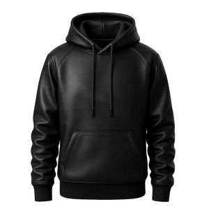 Nouveau sweat à capuche en cuir sur mesure pour homme, design hip-hop, couleur rouge unie, qualité supérieure, haut de gamme. - Product Image 2