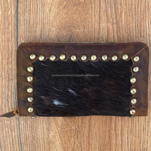 Portefeuille en cuir de vachette véritable fait main femmes portefeuille mince en cuir véritable fermeture éclair pochette sac à main vache impression sac à main portefeuille cadeaux pour elle - Product Image 2