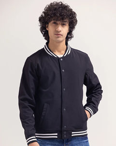 แจ็คเก็ตวาร์ซิตี้ขนสัตว์แบบมีโลโก้สั่งทำทันสมัยสำหรับผู้ชาย  แบบติดกระดุม มีกระเป๋า  แจ็คเก็ตเบสบอลทรงบอมเบอร์ - Product Image 5