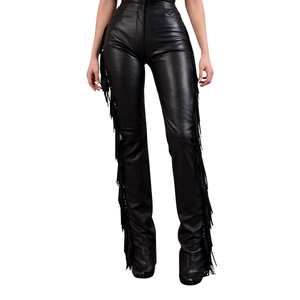 Pantalon d'hiver en cuir PU peint à franges pour femme, taille haute, style western, motard, cowgirl - Product Image 3