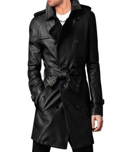 Manteau long en cuir véritable pour homme, chaud et imperméable à 50 %, respirant, de haute qualité, avec ceinture, personnalisable - Product Image 5