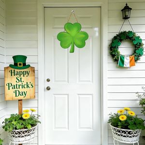 Ghirlanda da parete per il Giorno di San Patrizio, decorazioni in legno per porta d'ingresso con trifoglio, insegna per porta per festività - Product Image 3