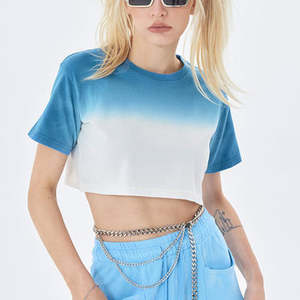 T-shirt court dégradé pour femme, manches courtes, en coton, style décontracté streetwear, mode été - Product Image 3