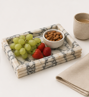 Plateau en marbre, plateaux décoratifs en pierre naturelle pour table basse, organiseur moderne côtelé pour salle de bain, plateau de rangement pour maquillage et parfums