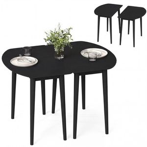 Set Tavolo da Pranzo Allungabile 45 Pollici in Marmo Nero, Convertibile da Semicircolare ad Ovale per 4-6 Persone, Arredamento per Sala da Pranzo di Villa - Product Image 1
