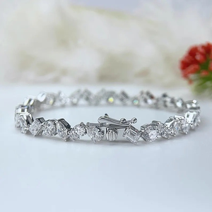 Bracelet de tennis en pierres naturelles multiformes, diamants de formes variées, luxe, plaqué or 18 carats, argent, pour fête, mariage, cadeau pour la mariée - Product Image 5