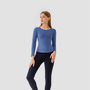 High-Quality Women's Long Sleeve Seamless Sports <b>Top</b> O-Neck Slim Fit Breathable Knitted Athletic Tee Full Sleeve Casual Wear - Product Image 1