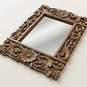 Handmade Resin Rectangular Wall <b>Mirror</b> with Floral Carved Frame Traditional Luxury Eco-Friendly Bathroom Decor - Product Image 2