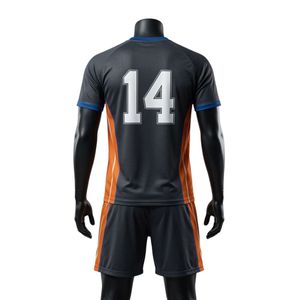 Ensemble short et maillot de netball sublimé noir et orange pour homme – Tenue de sport athlétique légère en polyester pour équipe - Product Image 2