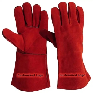 Guantes de Soldadura MIG de Piel de Vacuno Roja Personalizados de Primera Calidad, Resistentes al Calor, Guantes de Seguridad de Cuero de Protección - Product Image 1