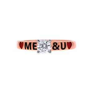 Anillo de Compromiso de Lujo para Mujer, Chapado en Oro Rosa, con Grabado ME & U, Circonita Cúbica Redonda de Corte Brillante - Product Image 3