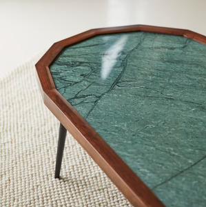 Modern Luxury Emerald Green Marble Coffee <b>Table</b> Octagonal Solid Wood Frame with Metal <b>Legs</b> for Living Room Furniture - Product Image 4