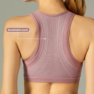 Soutien-gorge de sport à dos nageur en maille avec fermeture éclair, rembourrage intégré, maintien élevé, bonnets moulés non amovibles, design ergonomique - Product Image 6