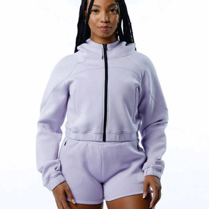 Conjunto de Sudadera con Capucha y Pantalones Cortos para Mujer de Primera Calidad, Servicio OEM, Diseño ODM, Logotipo Impreso, Algodón, Conjunto de Sudadera con Capucha a la Moda, Último Diseño 2025 - Product Image 1