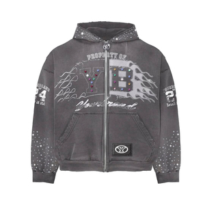 Sudadera con Capucha y Cremallera Personalizada para Hombre, Negra con Pedrería, Estilo Hip Hop, Lavado Ácido, Ajuste Regular, Chaqueta de Forro Polar - ¡Gran Oferta! - Product Image 2