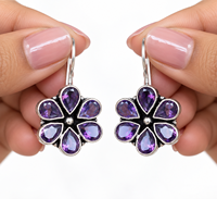 Boucles d'oreilles pendantes florales en argent oxydé |   Boucles d'oreilles pendantes multicolores en pierres précieuses |   Bijoux indiens faits à la main pour femmes, pour les fêtes |