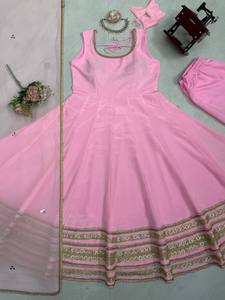 Conjunto de Traje Anarkali Rosa Bebé de Diseñador para Mujer, Vestido Étnico sin Mangas para Fiesta con Dupatta, Ropa Festiva para Boda - Product Image 5