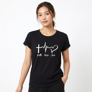 เสื้อยืดแขนสั้นผู้ชายพิมพ์ลาย Faith Hope Love Cross Heart ผ้าฝ้าย 100% ทรงปกติ คอกลม ระบายอากาศได้ดี เป็นมิตรกับสิ่งแวดล้อม - Product Image 5