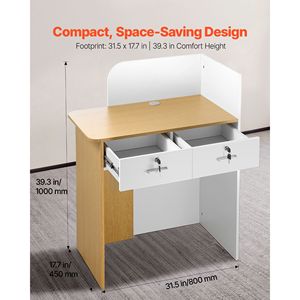 Moderna Scrivania Reception per Ufficio, Bancone Frontale Rettangolare da 31,5 Pollici con Luce LED e 2 Cassetti per Saloni di Bellezza - Product Image 3