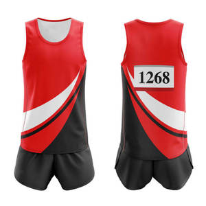Conjunto de Camiseta Deportiva Sublimada Personalizada, Rojo, Negro y Blanco, Unisex, Sin Mangas, Absorbente de Humedad, con Número, Uniformes para Correr - Product Image 1