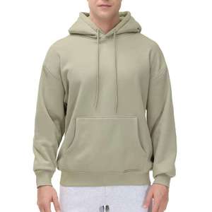 <b>Men's</b> Oversized <b>Hoodie</b> <b>Beige</b> Pullover Heavyweight 100% Cotton French Terry Distressed Pocket Streetwear Drop Shoulder Casual - Product Image 4