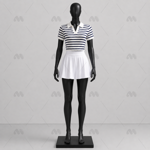Ensemble de tenue de tennis pour femmes, haut polo rayé, jupe plissée, séchage rapide, logo personnalisé, service OEM - Product Image 1