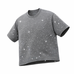T-shirt décontracté pour homme gris à imprimé étoile en strass, manches courtes, col rond, 100 % coton, streetwear, motif uni, tendance pour l'été - Product Image 1