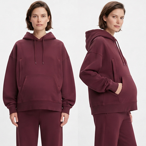 Sudadera con Capucha de Maternidad de Alta Calidad para Mujer, con Hombros Caídos, para Lactancia, Sudadera con Capucha de Forro Polar de 500 g/m² para Mujer - Product Image 1