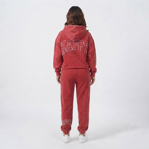 Ladies <b>Distress</b> Embroidery Tracksuit Women Oversized Long Sleeve Drawstring Waist Sweat Hoodie and Jogger Pants Set - Product Image 2