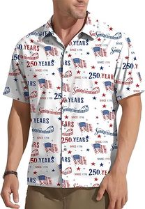 เสื้อเชิ้ตฮาวายลายธงชาติอเมริกันสำหรับผู้ชาย ลายดาวและลายทาง สไตล์รักชาติ เหมาะสำหรับฤดูร้อน ชายหาด วันหยุด แขนสั้น ติดกระดุม - Product Image 3