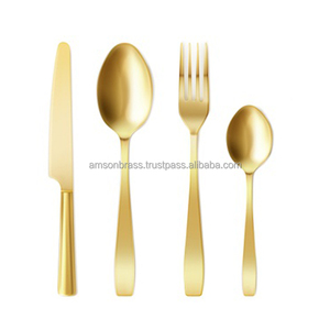 Haute qualité métal laiton couverts luxe mariage cuillère fourchette couteau couverts ensemble en acier inoxydable voyage argent couverts ensemble - Product Image 6