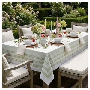 Top Quality Printed Linen Cotton 8-10 Seater <b>Tablecloth</b> 180x270 Cm Outdoor Washable Woven Striped Pastoral Style at Wholesale - Product Image 1