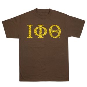 T-shirt graphique Iota Phi Theta marron et or, vêtement grec de fraternité, en coton premium, coupe élégante pour tous les jours - Product Image 1