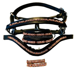 Hecho a mano de Doma Clásica inglés de caballo de cuero frente banda personalizado de 2 filas perlas piedras combinación de lujo frente banda - Product Image 6