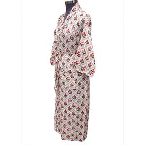 Handmade 100% Cotton Summer Kimono Floral Printed Long <b>Robe</b> V-Neck Three Quarter Sleeve Full Length Quick <b>Dry</b> Soft Breathable - Product Image 4