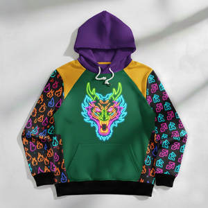 Sweat à capuche néon futuriste pour homme, imprimés design cyber et circuits électroniques, haut de gamme haute définition, style techwear - Product Image 4