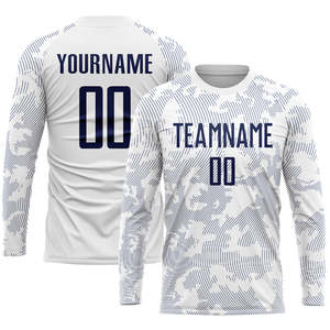 Conjunto de Uniforme de Fútbol Personalizado Blanco con Patrón de Ondas Azul Marino, Jersey de Fútbol Sublimado Ligero Unisex para Partido de Equipo, 100% Poliéster - Product Image 5