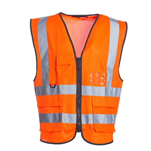 Chaleco de Seguridad Reflectante Rojo de Alta Visibilidad, Unisex, Ropa de Trabajo de Poliéster con Bolsillos y Cierre de Cremallera - Product Image 6