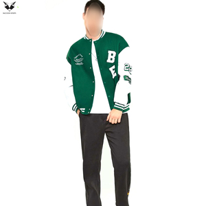 เสื้อแจ็คเก็ตเบสบอลวินเทจสีเขียวขาวตัดกัน แขนยาวติดกระดุม มีตัวอักษร  สำหรับผู้ชาย สไตล์ลำลอง  แบบวิทยาลัย - Product Image 4