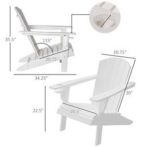 Silla Adirondack de Respaldo Alto con Asiento Ancho, Tumbona de Plástico HDPE para Exteriores, Tumbona Blanca con Portavasos - Product Image 3