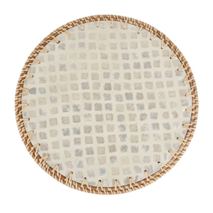 Sustainable Rattan <b>Table</b> Mat White MOP Inlay Vietnam Woven <b>Placemat</b> <b>for</b> Bright Modern Deco - Product Image 2