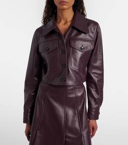 Chaqueta Corta de Piel de Oveja Color Borgoña para Mujer, Estilo Trucker, con Botones, Cuello Mao, Forro de Algodón, para Invierno - Product Image 1