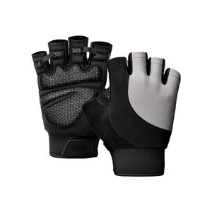Gants de sport demi-doigts en maille unisexe pour entraînement fitness, à enfiler, noir/gris - Product Image 1