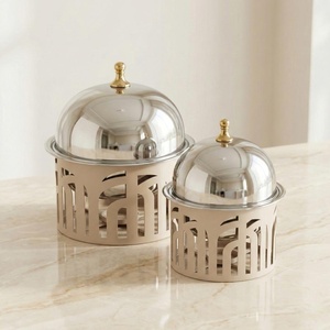 Metal Laser-Cut Design Chafing Dish Round Shape Durable, High Quality Powder Coating And <b>Chrome</b> Finish For Luxury Dining - Product Image 2