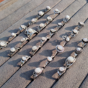 Wholesale Brass Moonstone Adjustable <b>Rings</b> Set Women Natural Gemstone Silver Plated Bohemia Bezel Setting Wedding Statement - Product Image 5