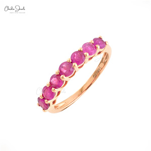 Hot Sell Natural 3mm Round Cut Burma Ruby Gemstone Eternity Band with 14k Rose Gold Wedding <b>Stacking</b> <b>Ring</b> Wholesale Supplier - Product Image 6